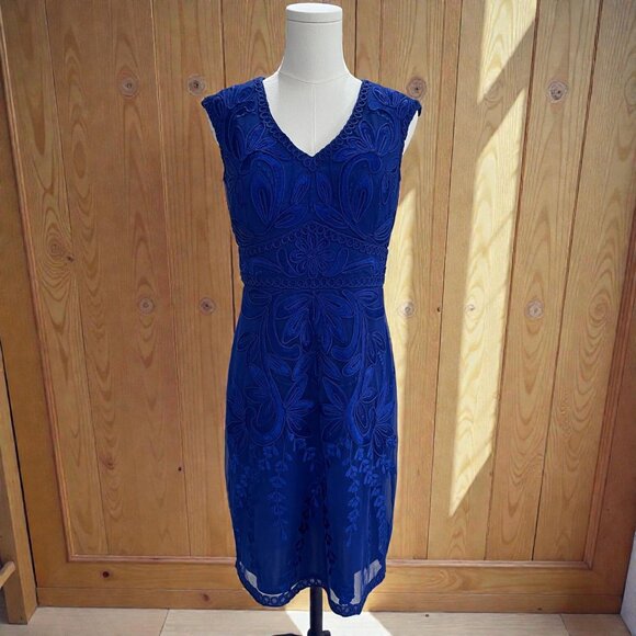 Sue Wong Blue Embroidered Mesh Cocktail Dress Size 10 Elegant Formal Wedding - Picture 1 of 13